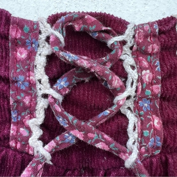 VTG Prairie Skirt Gunne Sax Style Corduroy Calico Ditzy Floral Lace 6X USA 70s - Picture 7 of 13